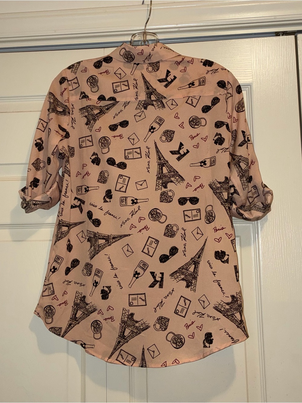 Karl Lagerfeld Pink Paris Theme Print Button-Up Shirt - Picture 7 of 11